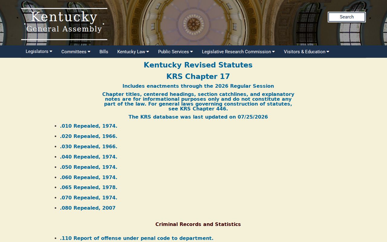 LaRue County sex offender lookup and official Kentucky registry statutes
